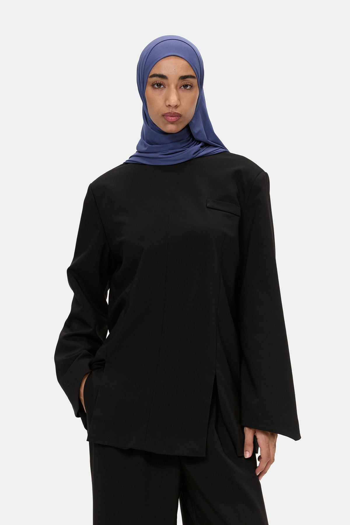Structured Top in black, front view