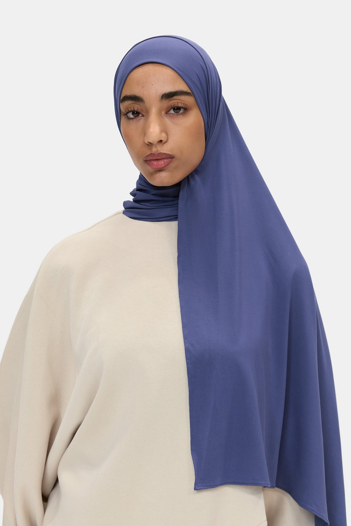 Airy Jersey Scarf in Sapphire Blue, worn