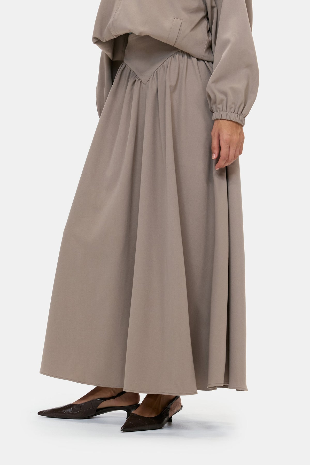 The Sculpted Maxi Skirt in Warm Taupe, side