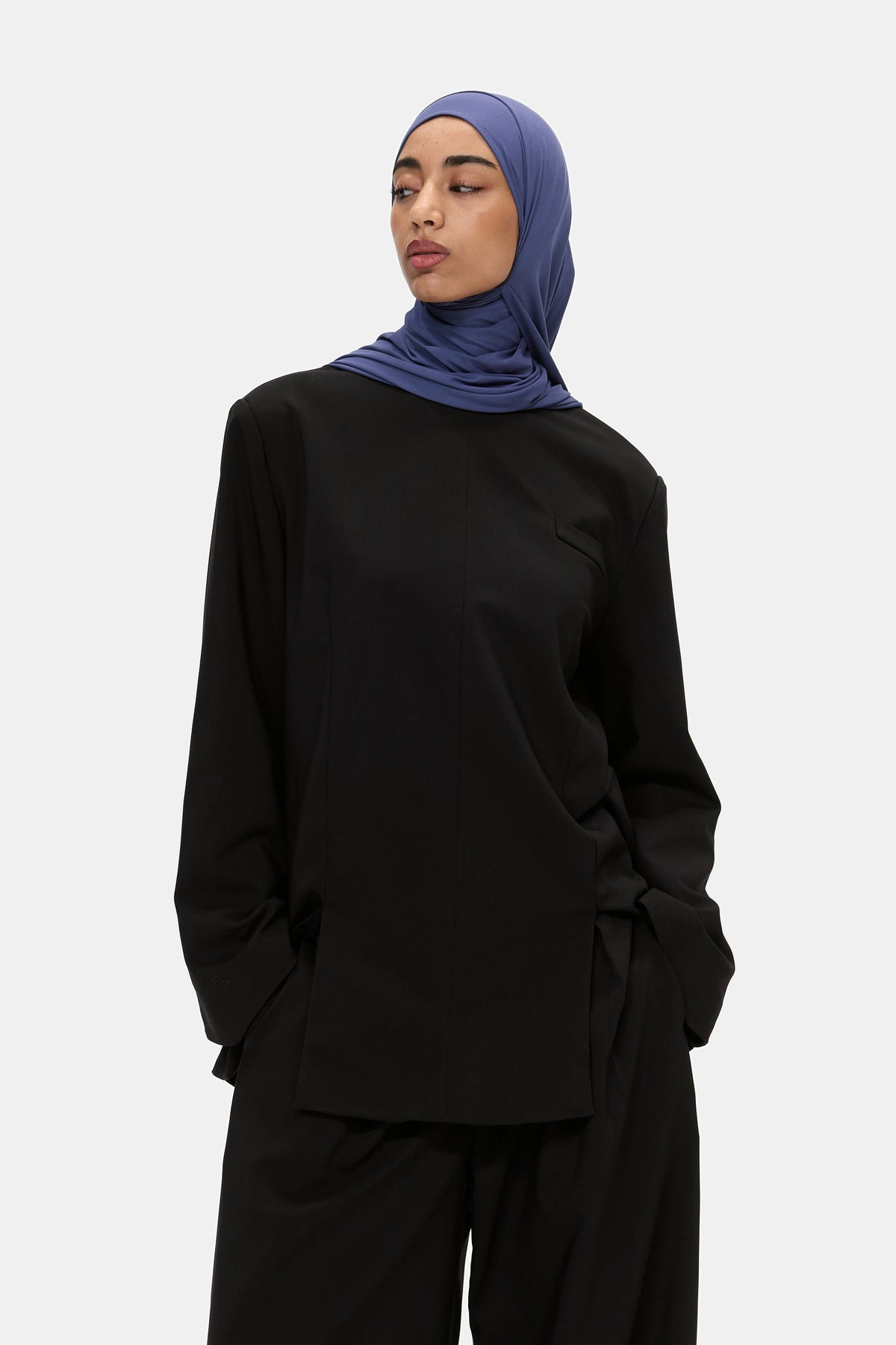 The Structured Top in Black, three quarter view