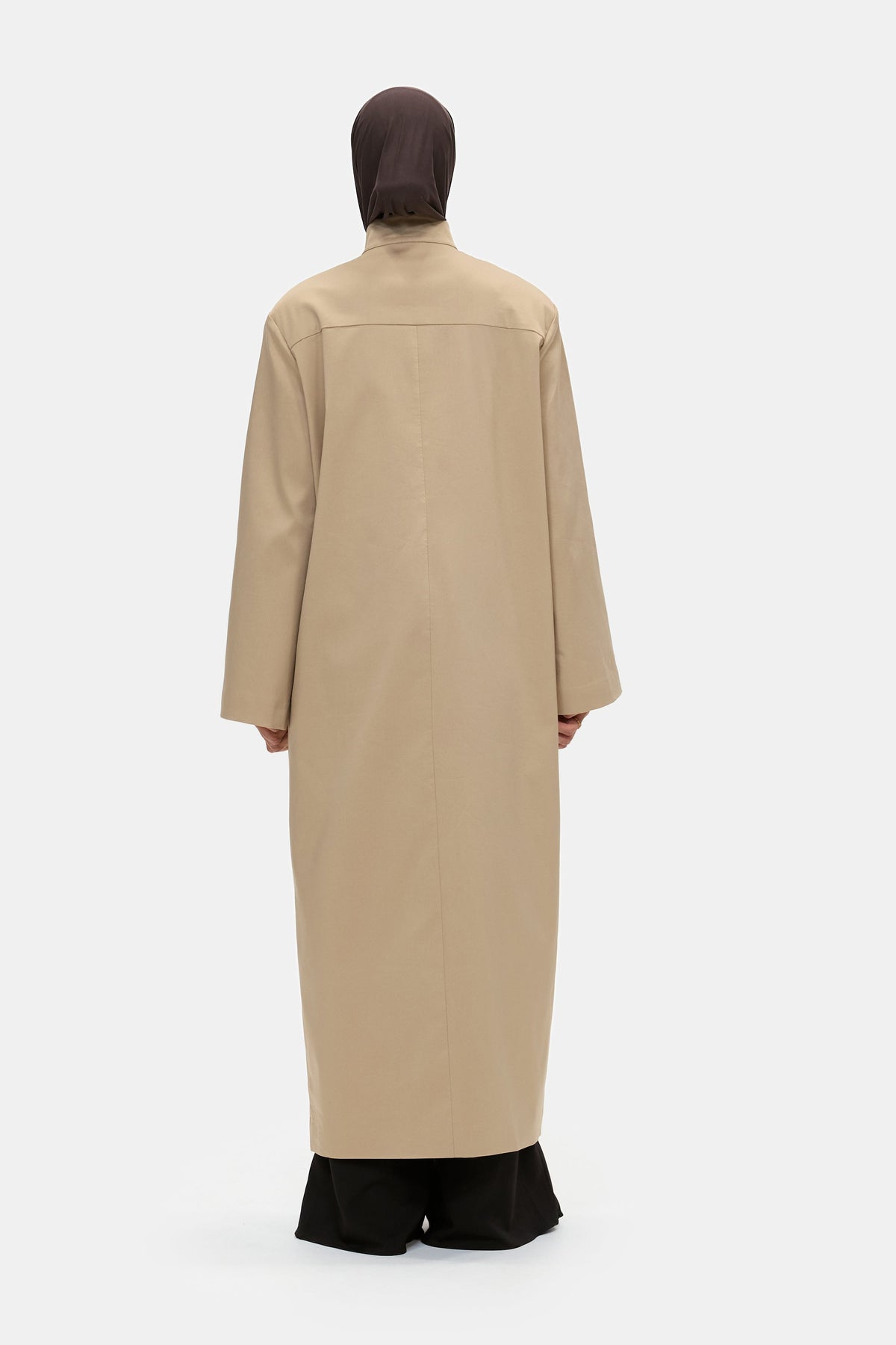The Asymmetric Long Coat in Camel, back
