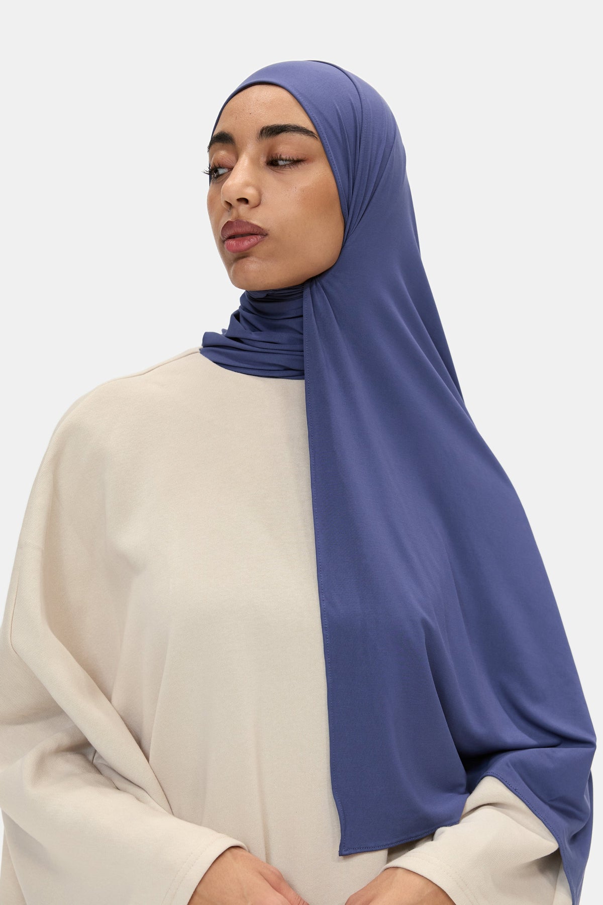 Airy Jersey Scarf in Sapphire Blue, draped