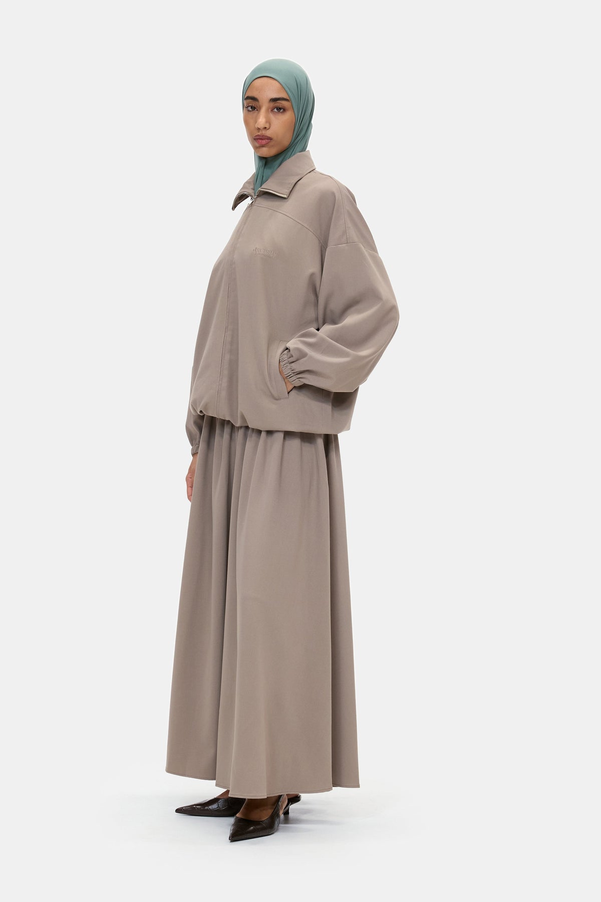 The Sculpted Jacket in Warm Taupe, side