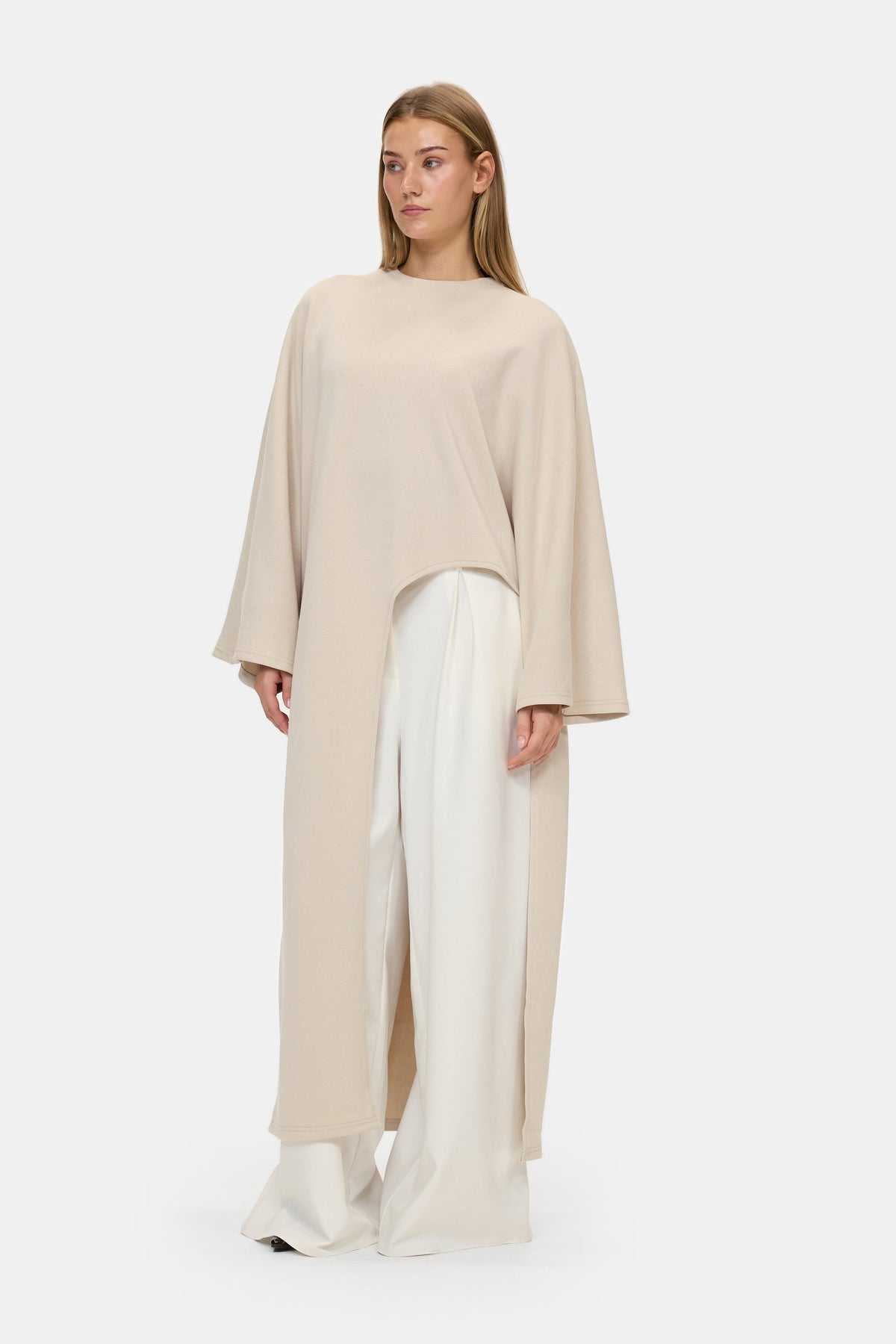 The Unique Set in Beige, top worn full length